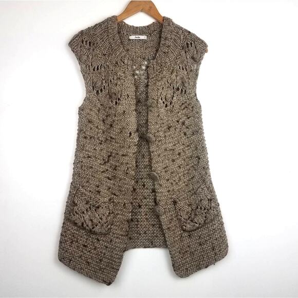 Papaya | Woven Wool Blend Vest Brown Front Buttons - Picture 1 of 6